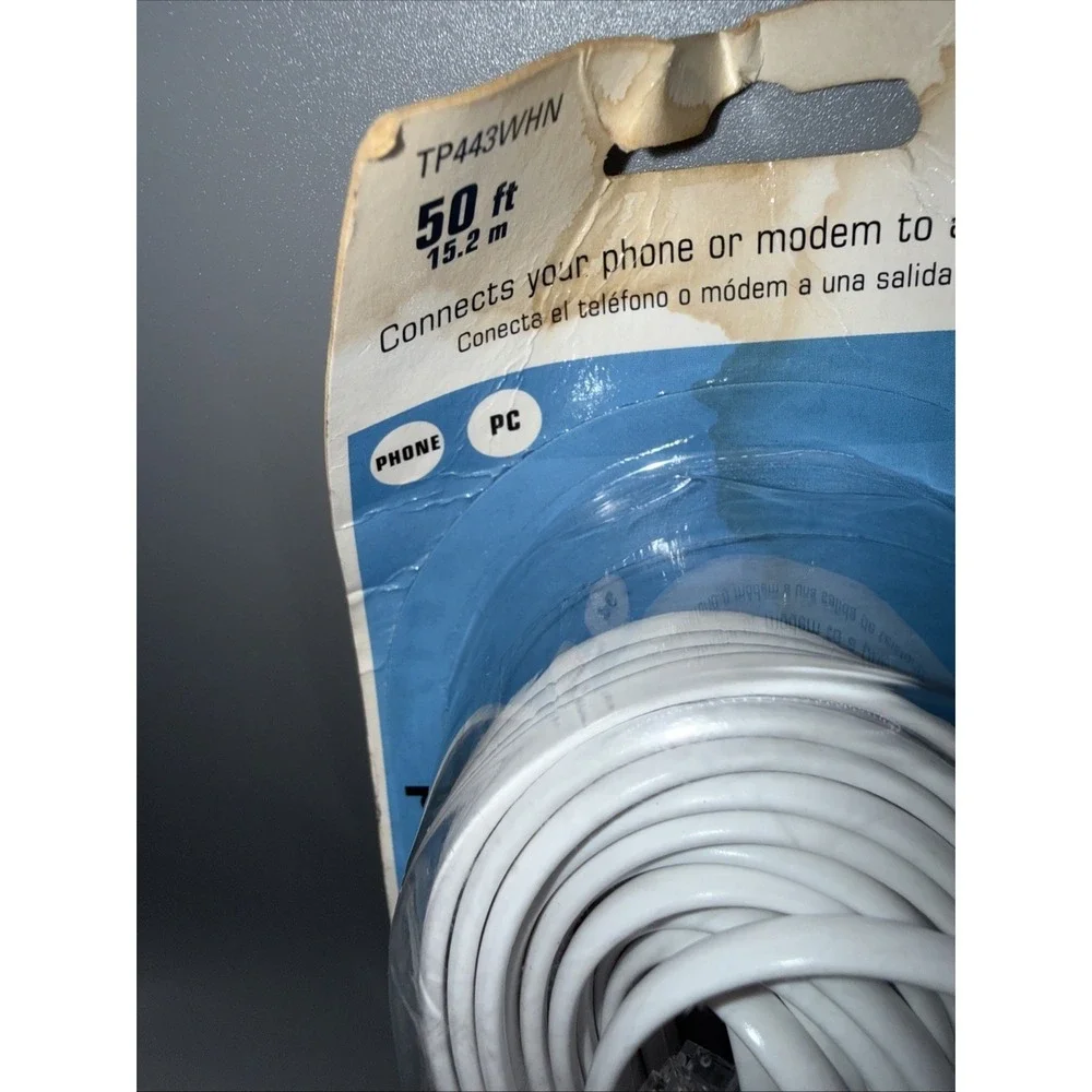 RCA - 50 Ft Phone Line Cord (White) TP443WHN - NEW & Sealed Package Has Damage